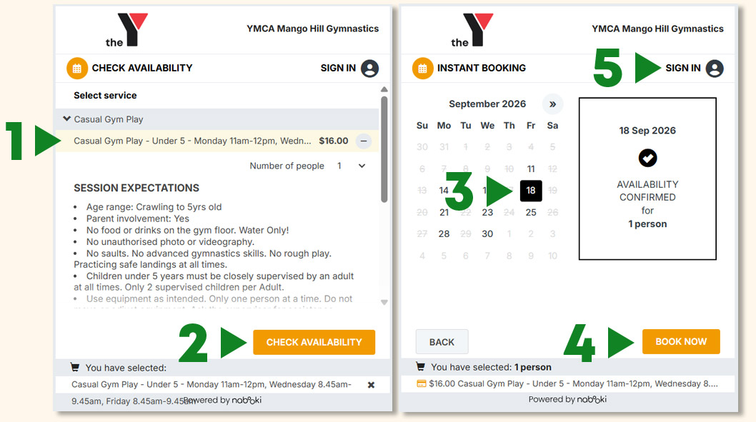 Step-by-step guide to booking a class through Nabooki